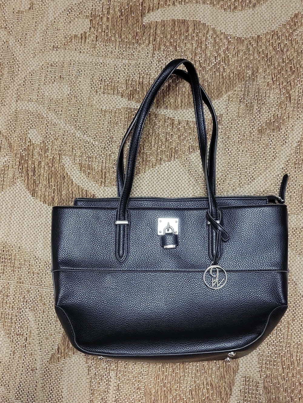 Black Women's Tote Bag with Silver Accent